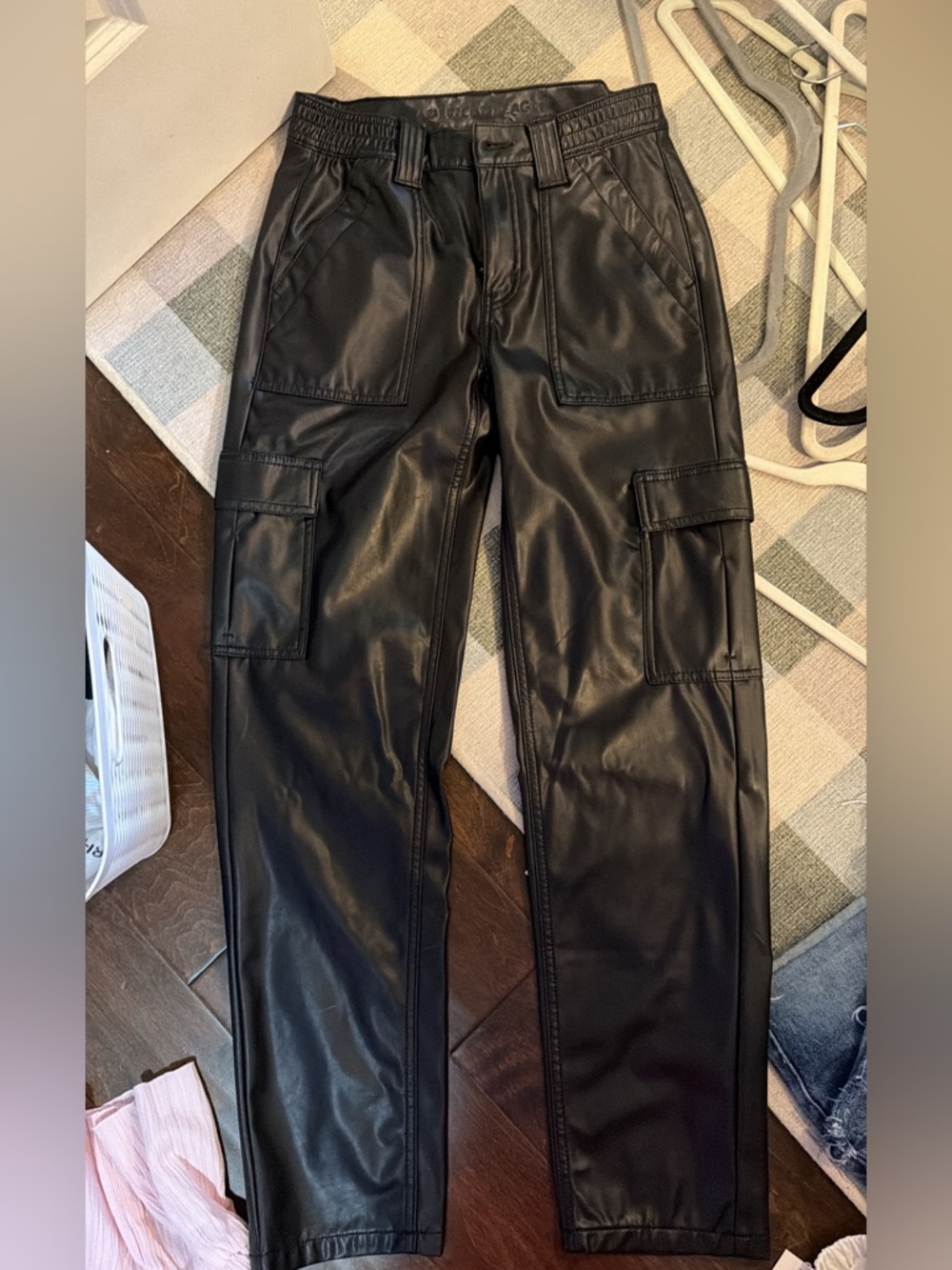 Black Faux Leather Cargo Pants - women’s